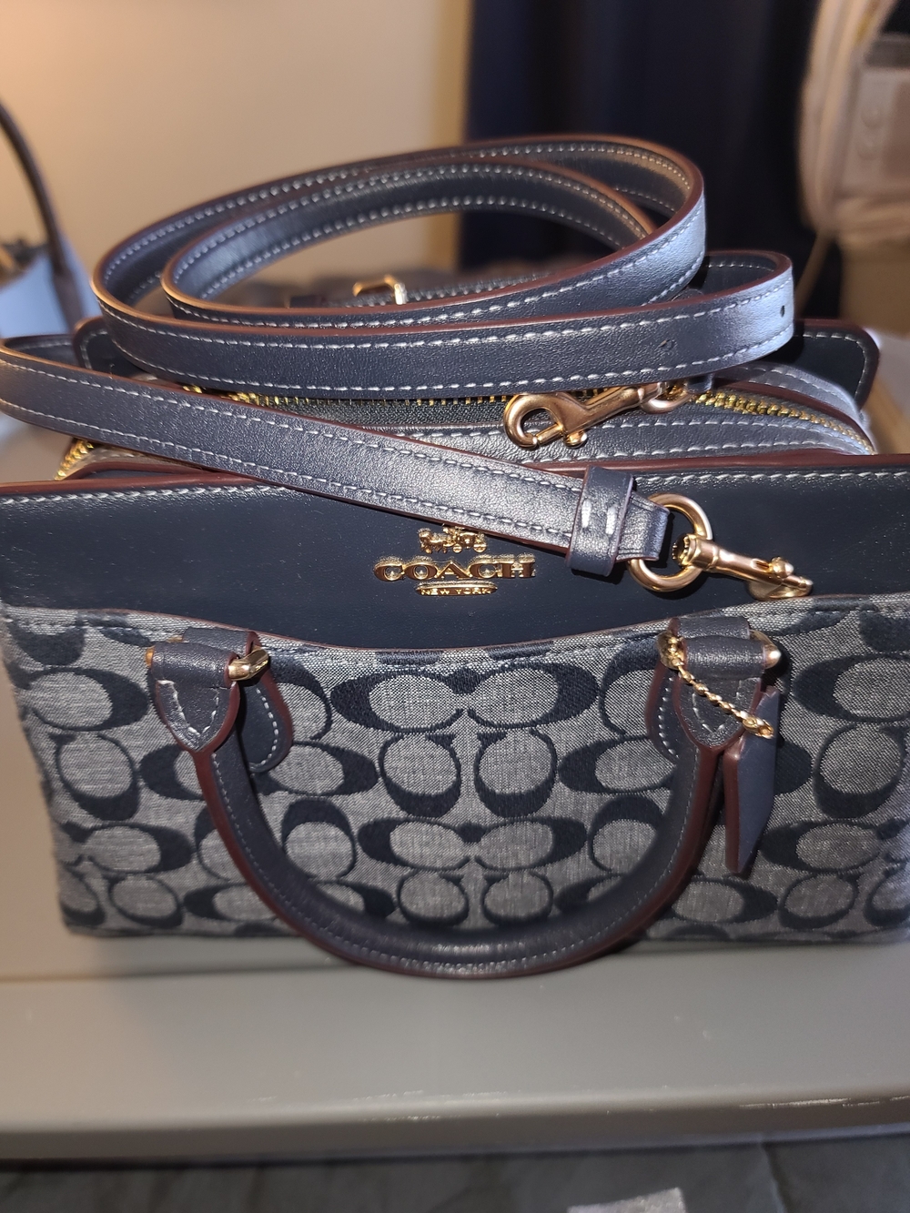 COACH Signature Canvas Satchel in Black/Gray - Picture 8 of 9